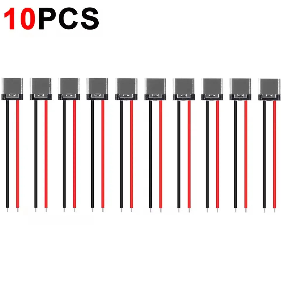 Bare Board Type-C Female Chassis Waterproof 2P Solder Wire USB C Pigtail Cable Extension Power Cable USB-C Plug To 2 Pin Wire