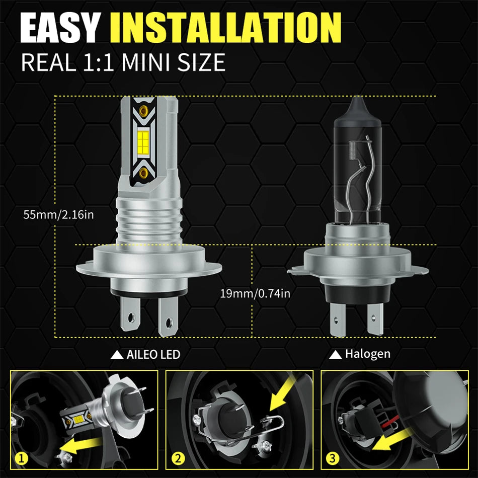 AILEO 2Pcs H7 Led Lights 18000Lm 85W CSP Headlight Bulb For 