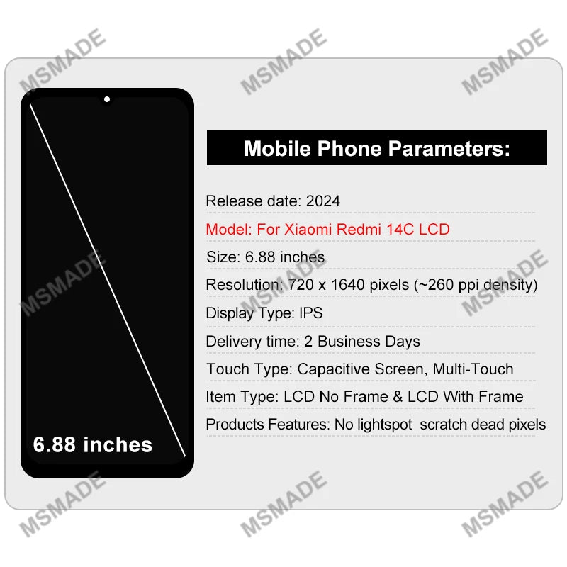 6.88 IPS CHOICE For Xiaomi Redmi 14C LCD Display Touch Scree