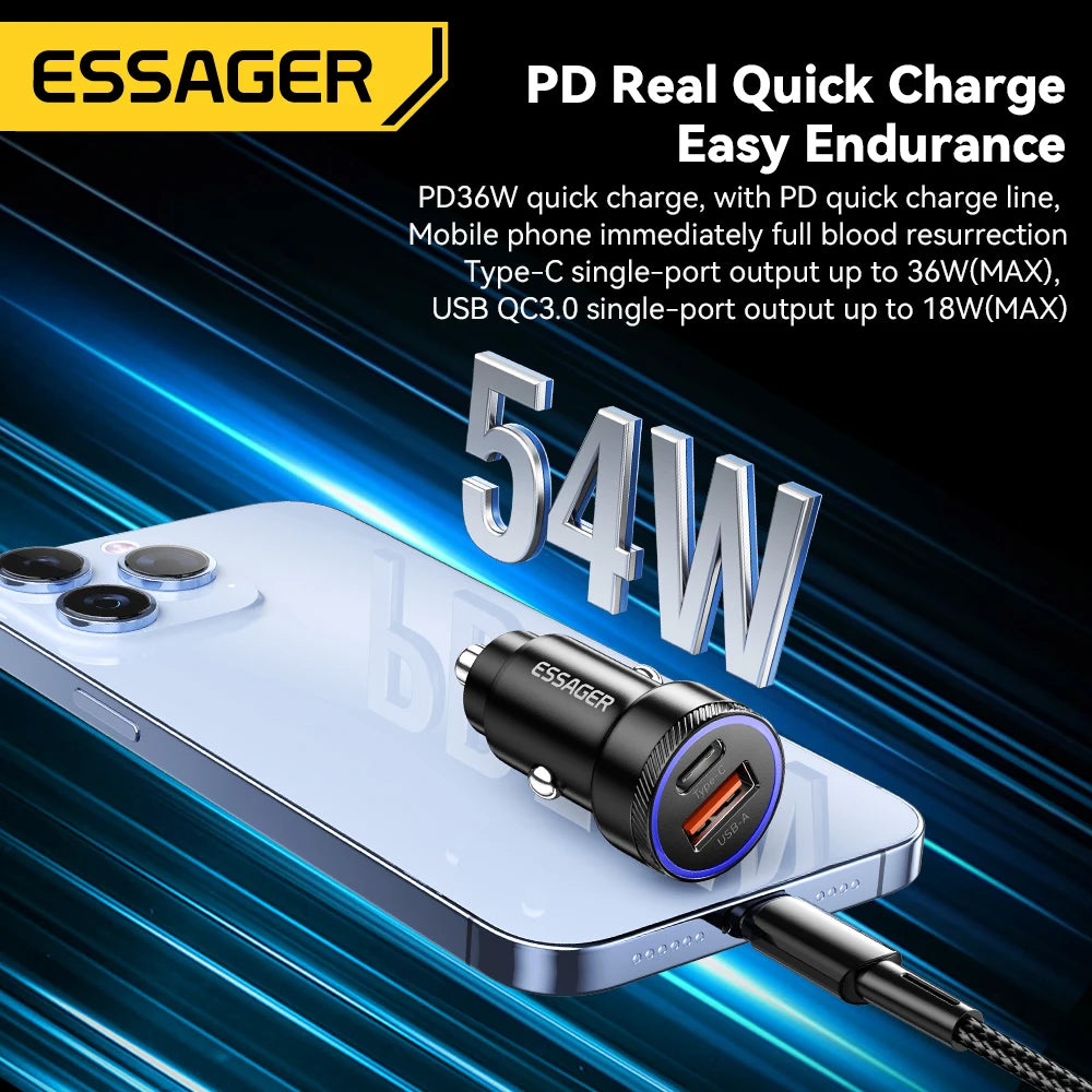 Essager 54W USB Car Charger 5A Fast Charge 3.0 QC SCP AFC 30