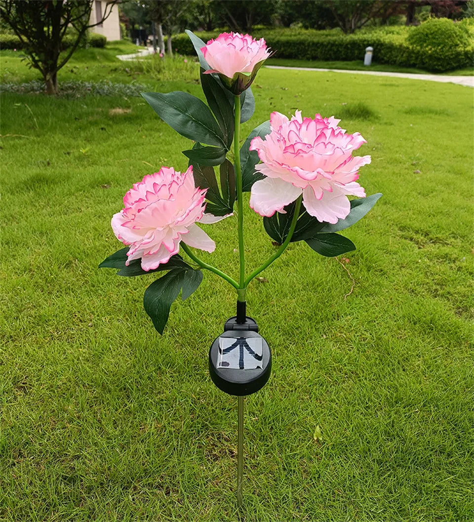 Solar Garden Lights 3 Head Peony Flowers Lamps For Yard Wate