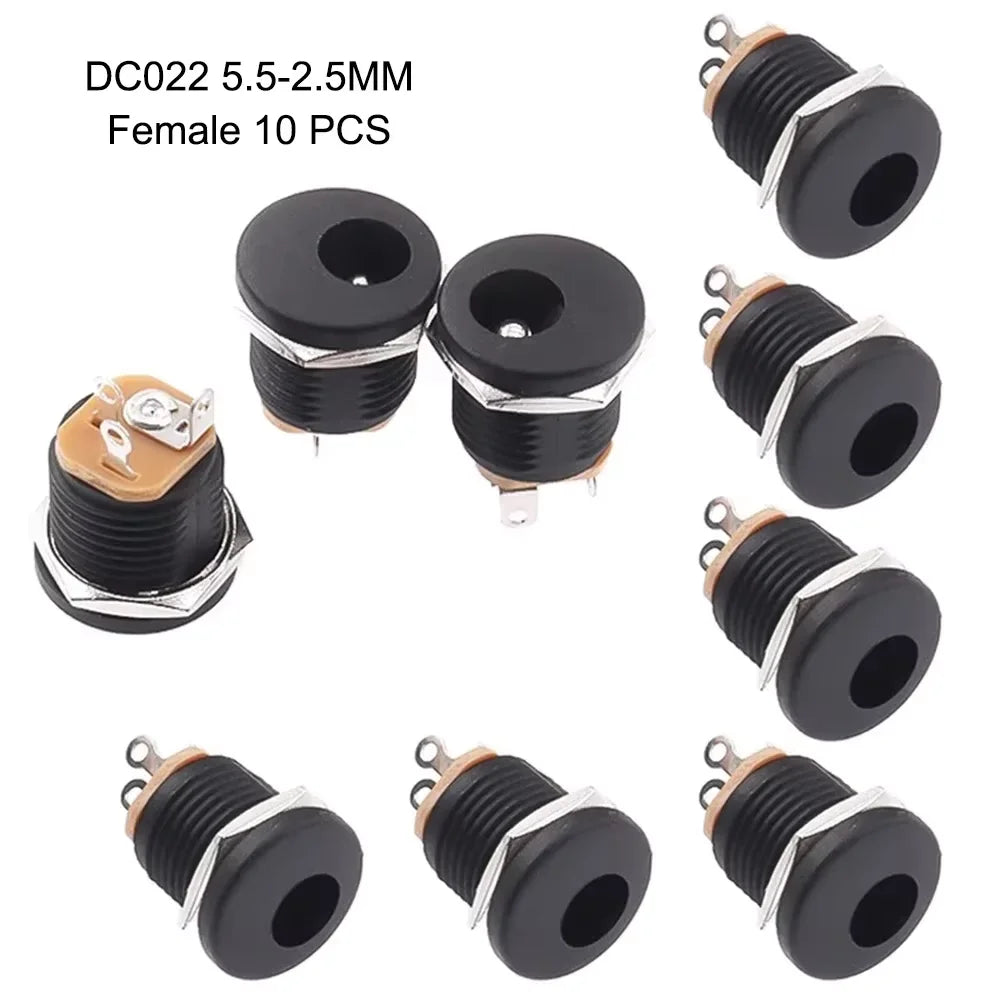 10 Pack DC022 B Power Jack Panel Mount Connector DC 5.5mm x 2.1 DC 5.5mm x2.5mm Female Solder Type Power Jack Socket