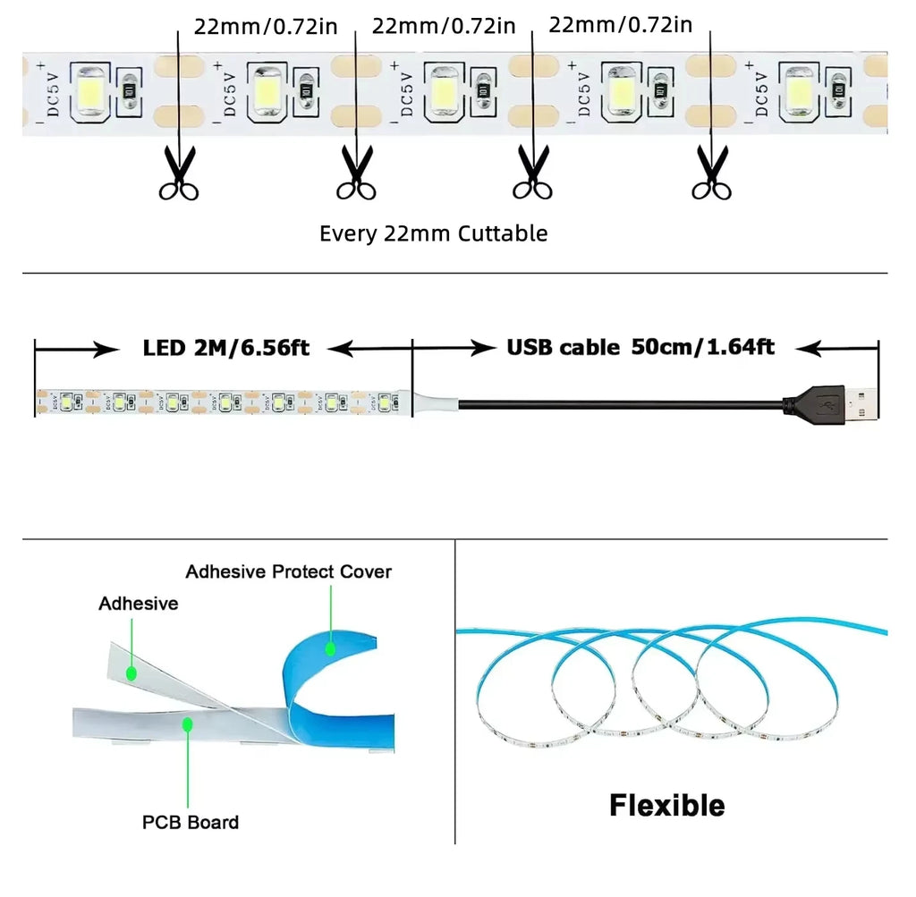 USB 2835 LED Light Strip High Brightness Cuttable Flexible E