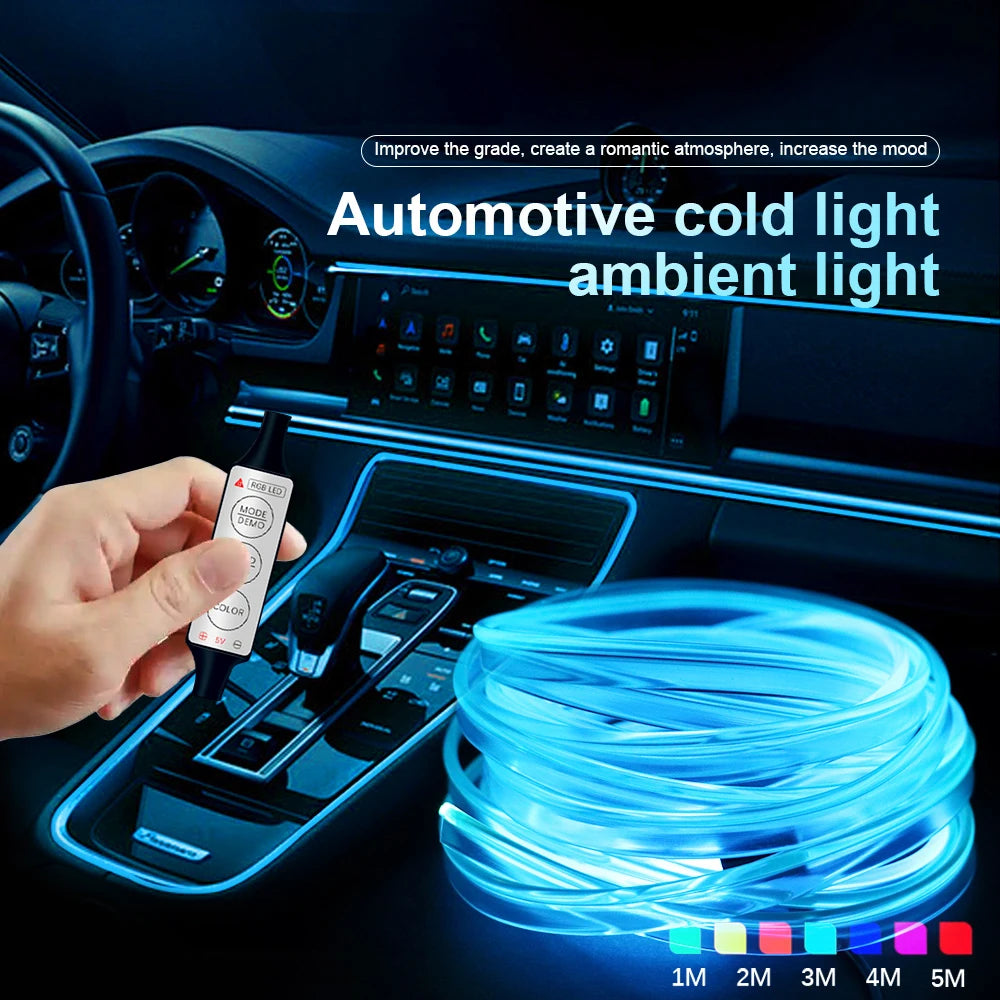 1/2/3/4/5M Car LED Ambient Lights Strip RGB Neon Optical Fib