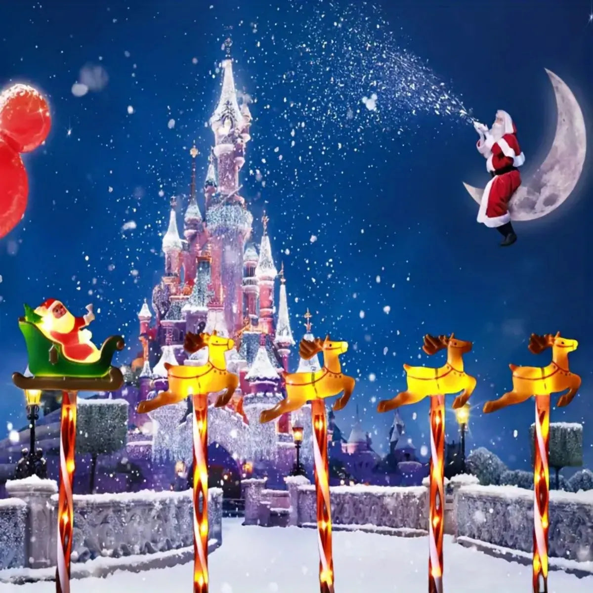 5Pcs/Set Solar Christmas Santa Claus&Deer Pathway Lights wit