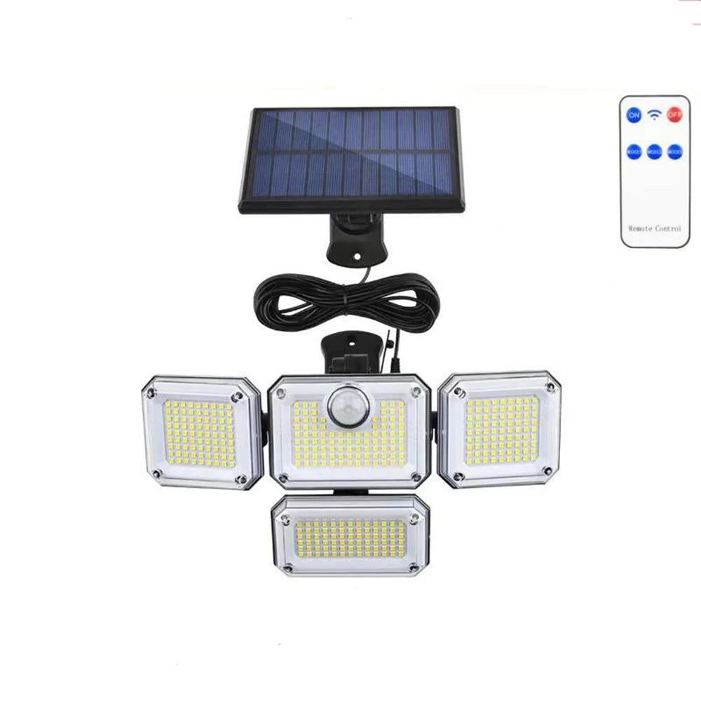 1 PACK Outdoor Motion Sensor Lamp 4-Head Solar Power Light 122 LED Solar Light Flood Lights 3000 Lumens 270 Lighting Range