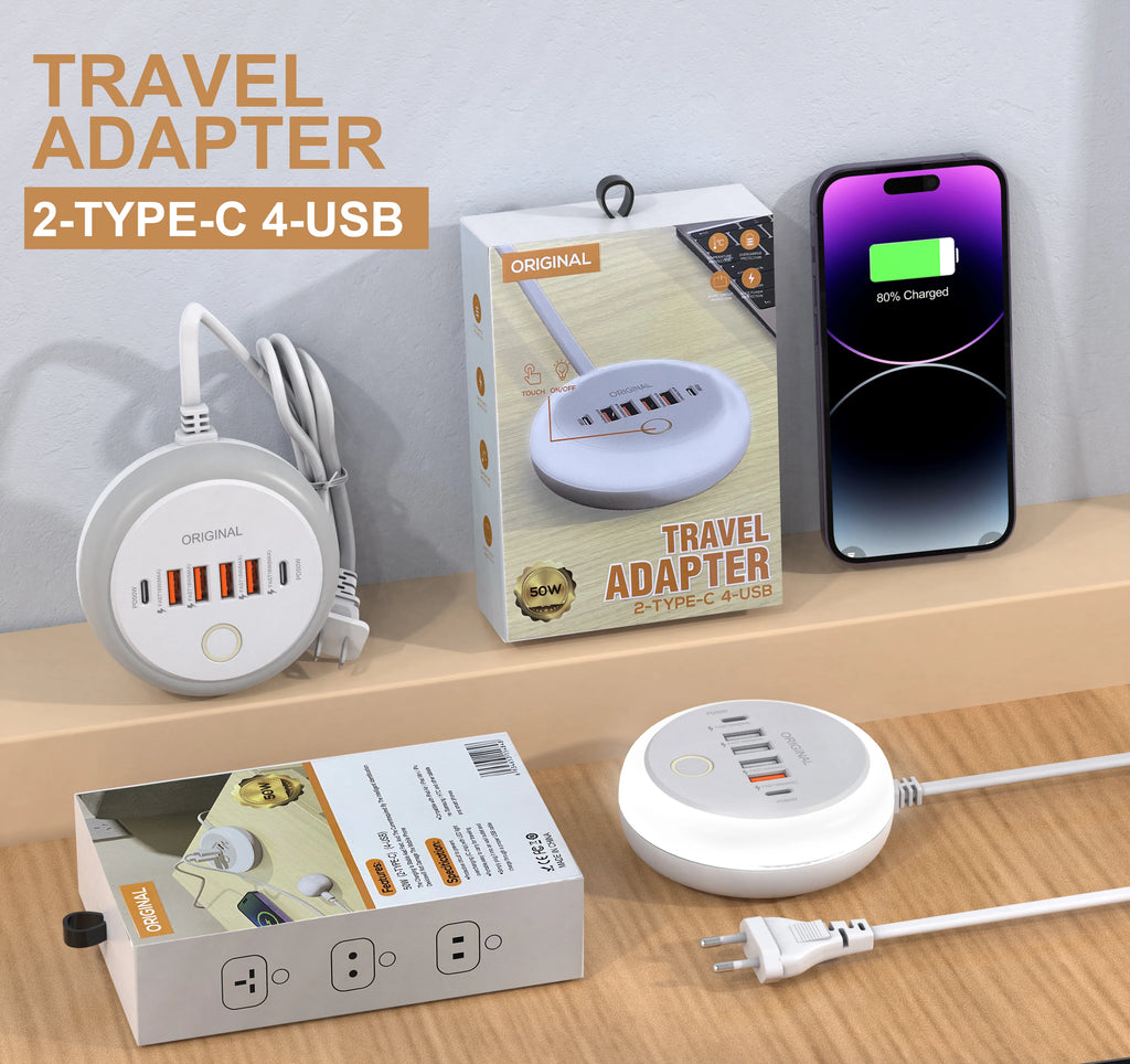 50W PD Charger 6 Ports Type-C Fast Charging Power Strip Wall