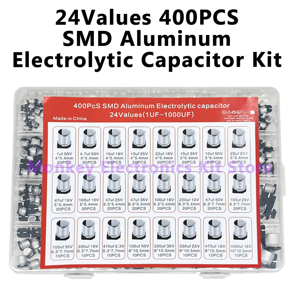 400PCS SMD Aluminu Electrolytic Capacitor Kit condensadores 