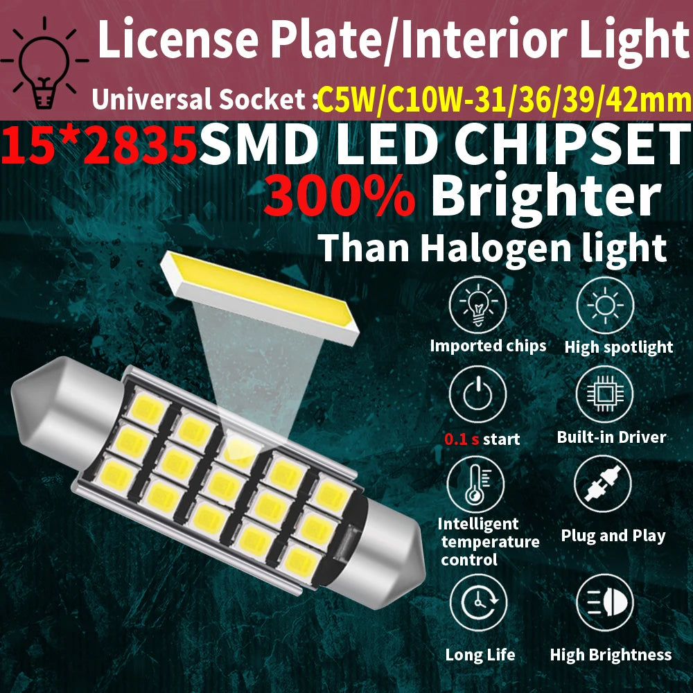 2pcs C5W C10W Led Bulb Festoon 31MM 36MM 39MM 41MM 42MM 6411