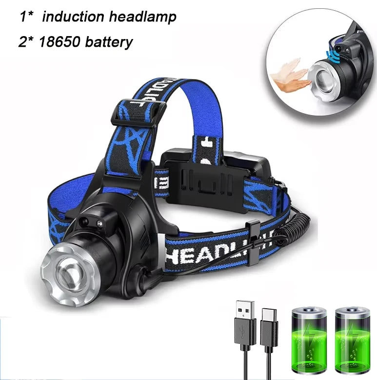 USB Rechargeable XPE+COB LED Headlamp with 6 Modes Motion Sensor Waterproof for Camping Running Fishing Headlight