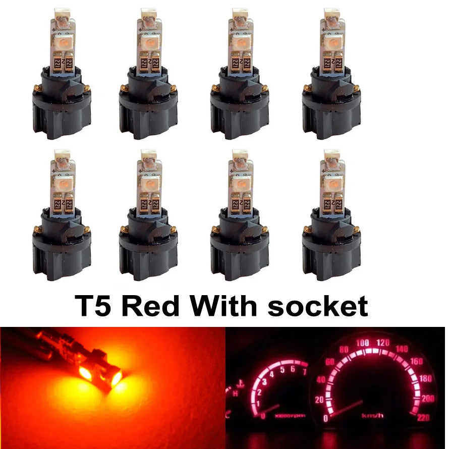 8Pcs T5 B8.5 B8.5D W1.2W W3W PC74 PC37 Led Bulb Car Interior Lights Dashboard Warming Indicator Wedge Auto Instrument Lamp 12V