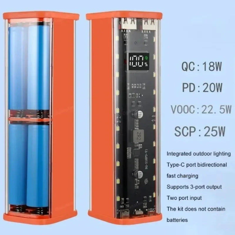 Transparent Shell 8 18650 Power Bank Case 22.5W Fast Chargin