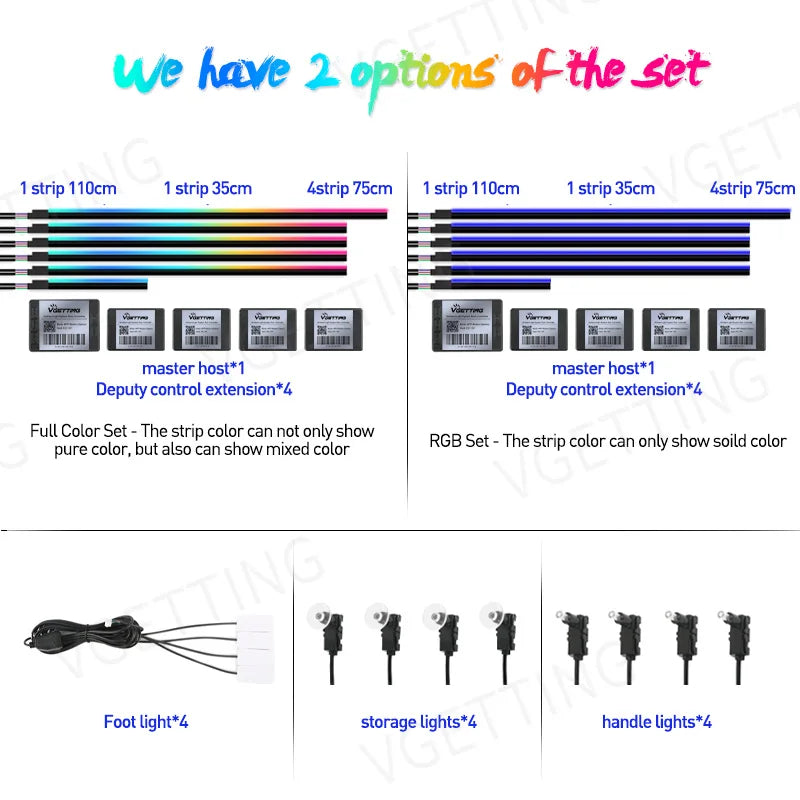 Full Color Streamer Car Ambient Lights RGB 64 Color Universa