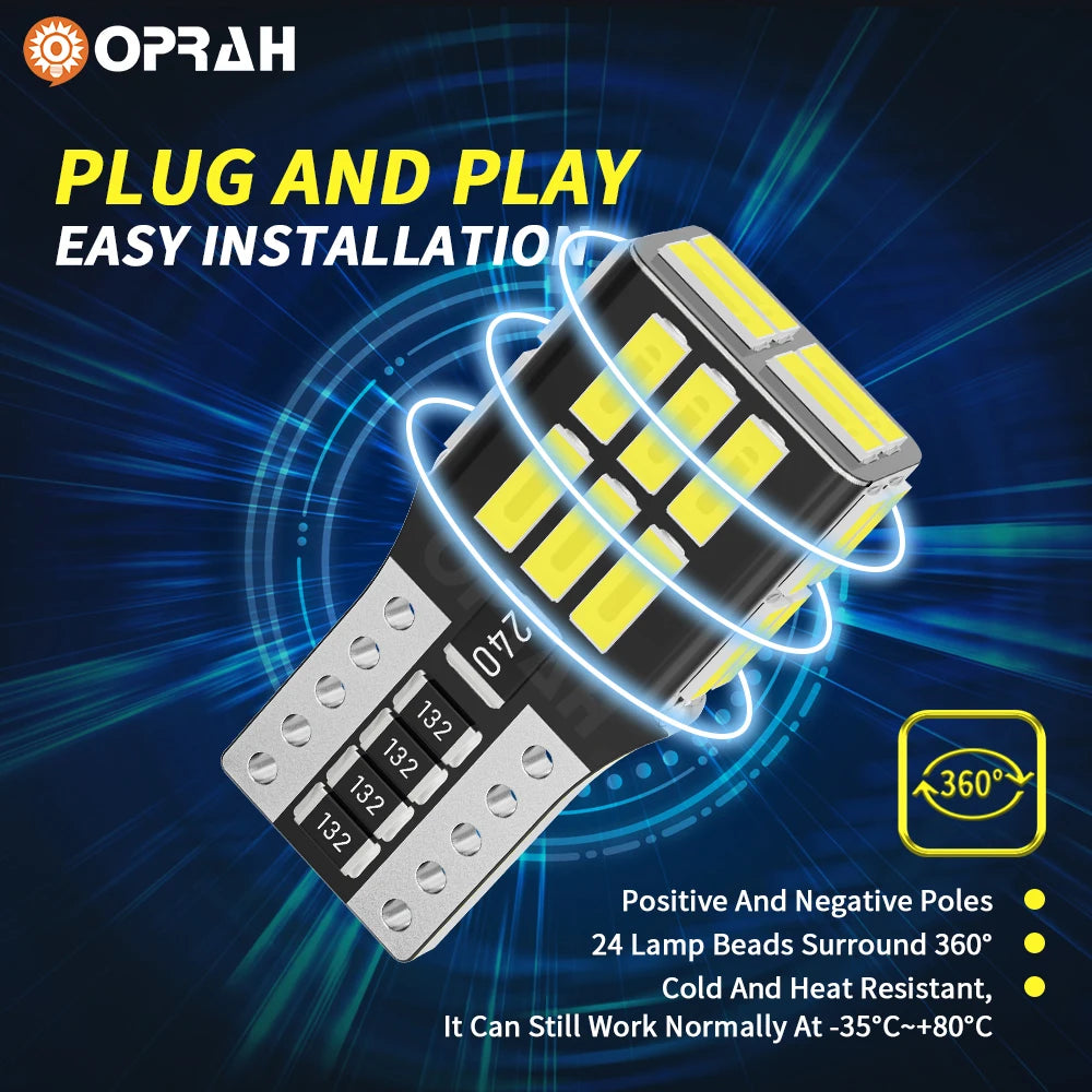 Oprah 2PCS T10 W10W W5W Canbus Light Bulbs Super Bright 4014