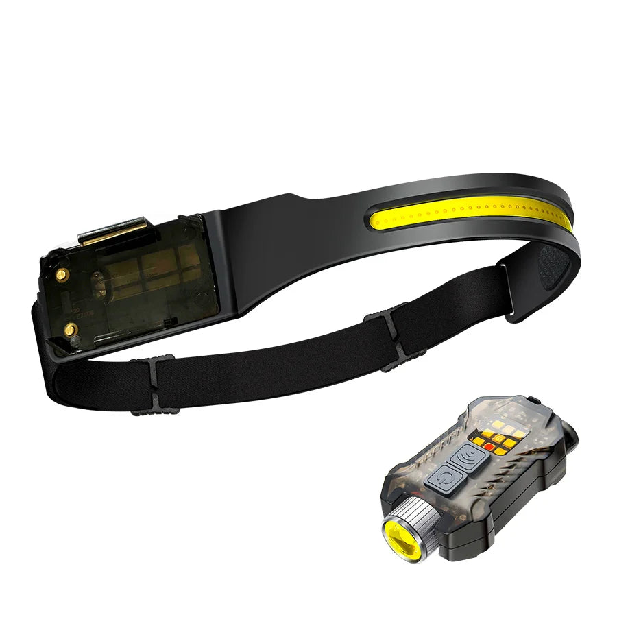 COB LED Headlamp Induction Head Lamp Built-in Battery USB Rechargeable Head Flashlight Outdoor Camping Fishing Sensor Headlight