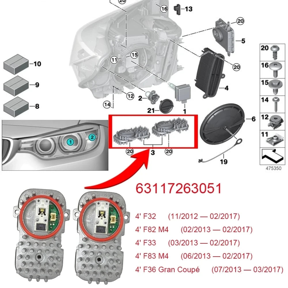 DRL Board Xenon Headlight Daylight 63117263051 Led Modules for BMW 4 Series F32 F82 M4 F33 F83 M4 F36 for BMW