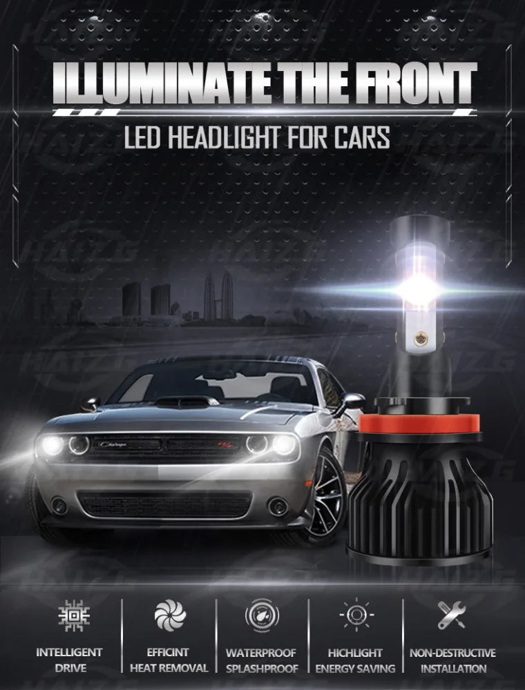 2PCS LED Headlight Bulbs 4 Sides For H11 H4 H7 9005 9006 2 S