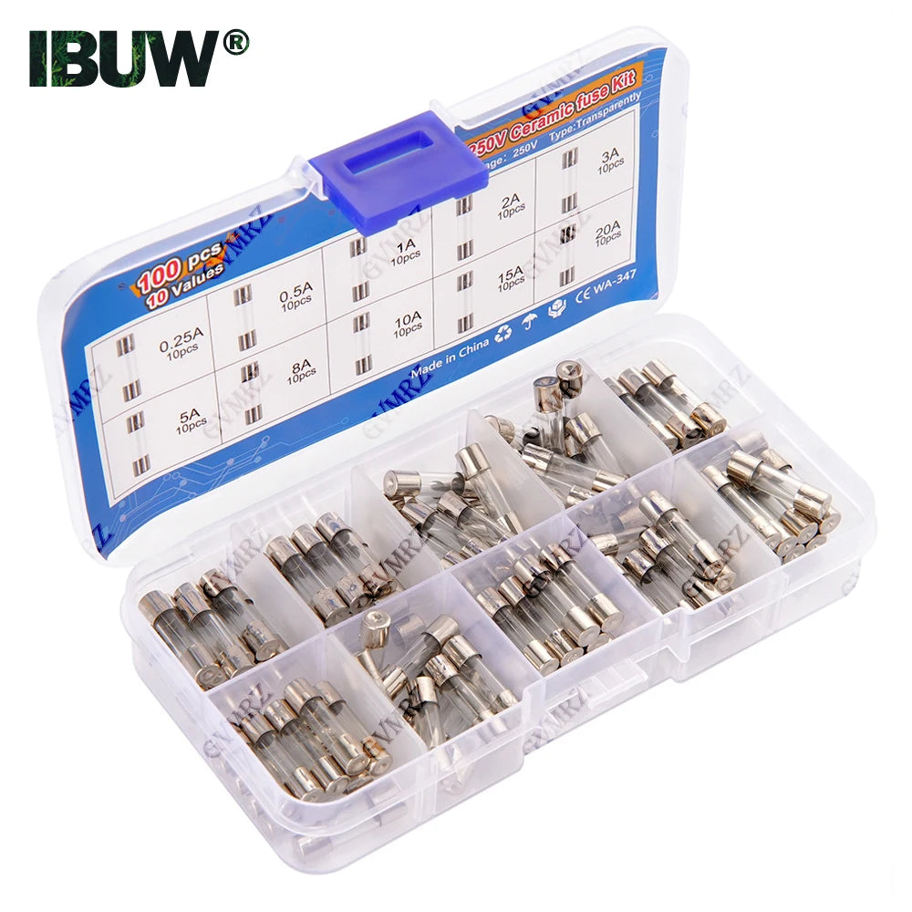 100pcs 5x20mm Quick Blow Glass Tube Fuse Assorted Kit Amp 0.