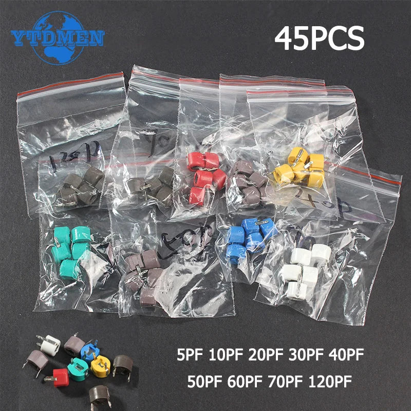 45PCS Variable Trimmer Capacitor Kit JML06 5PF 10PF 20PF 30P