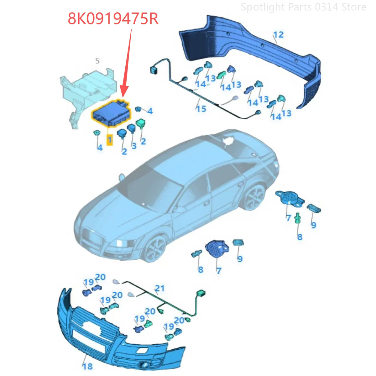 8K0919475R For Audi Q5 A4 A5 Parking Assist System Reversing Radar Module Control Assisted Parking 8K0 919