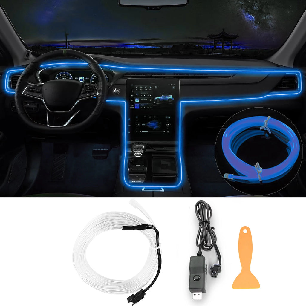 Car LED Strip Lights 196.85inch USB Neon Ambient Lighting Kit With Switch Noiseless For Interior Car Decorations