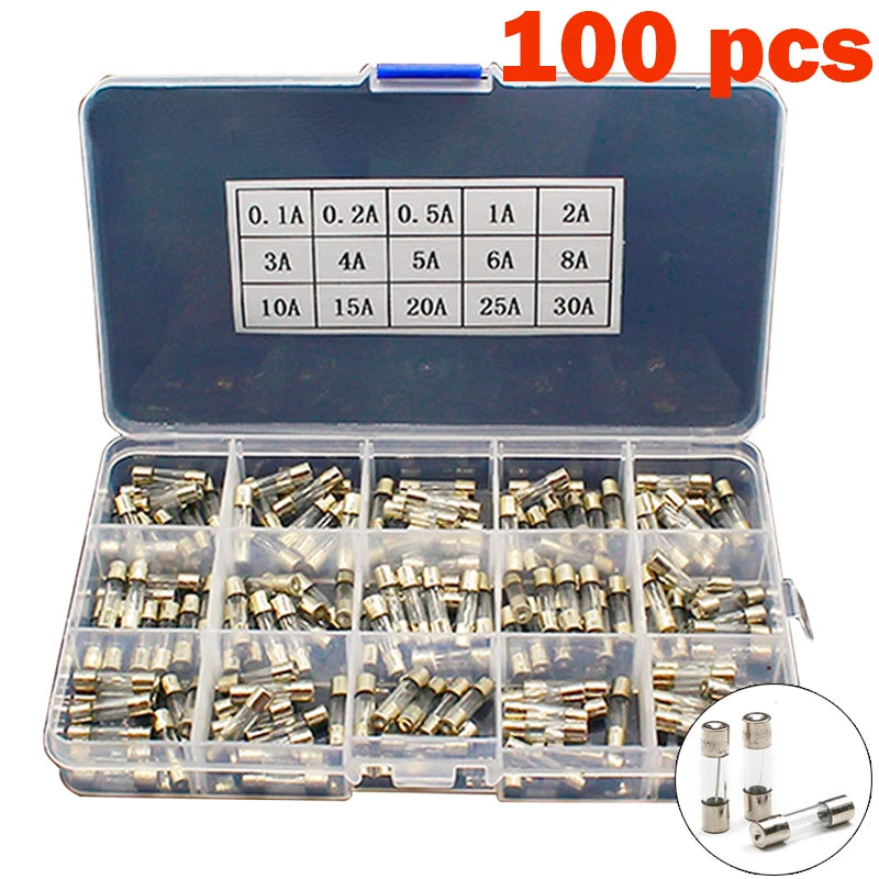 100Pcs Fast-blow Glass Tube Fuses 5 20 Household Fuses Car G