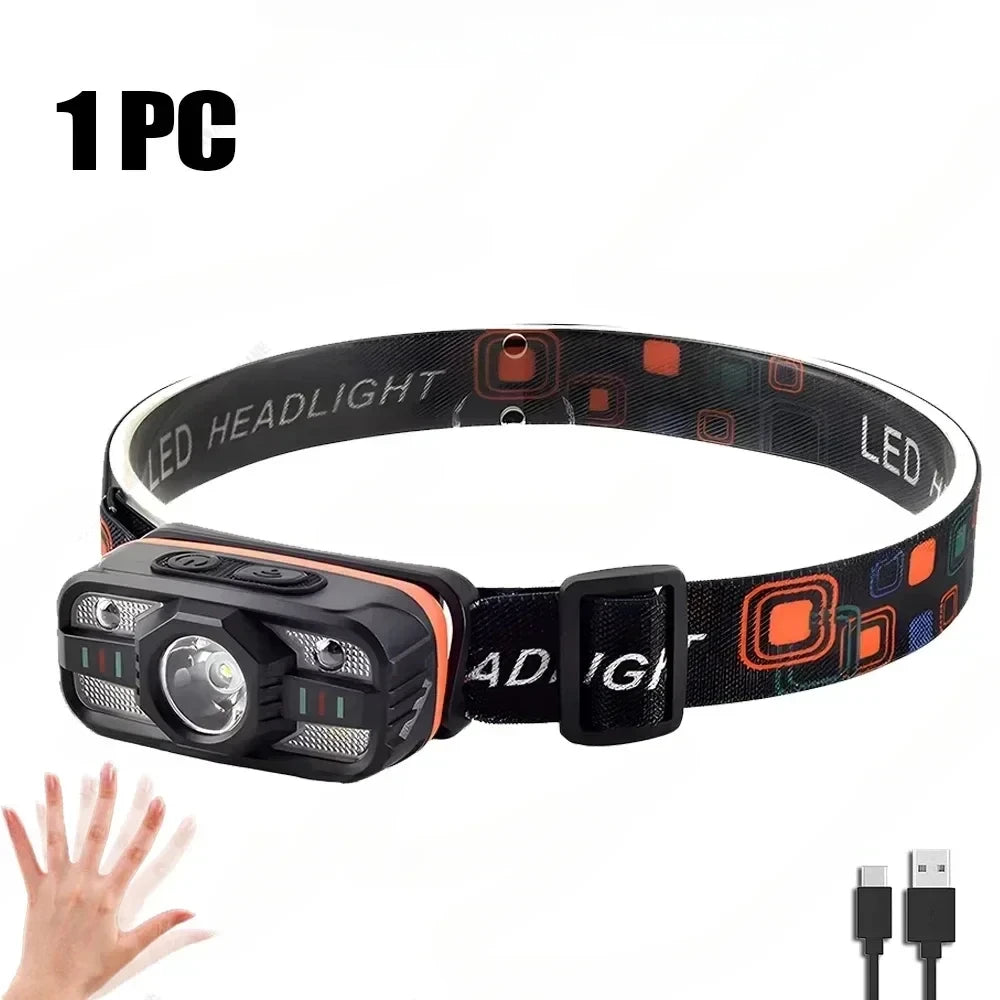 IR Motion Sensor Head Lamp Rechargeable Headlight Portable Induction LED Headlamp Waterproof Head Flashlight for Camping Fishing