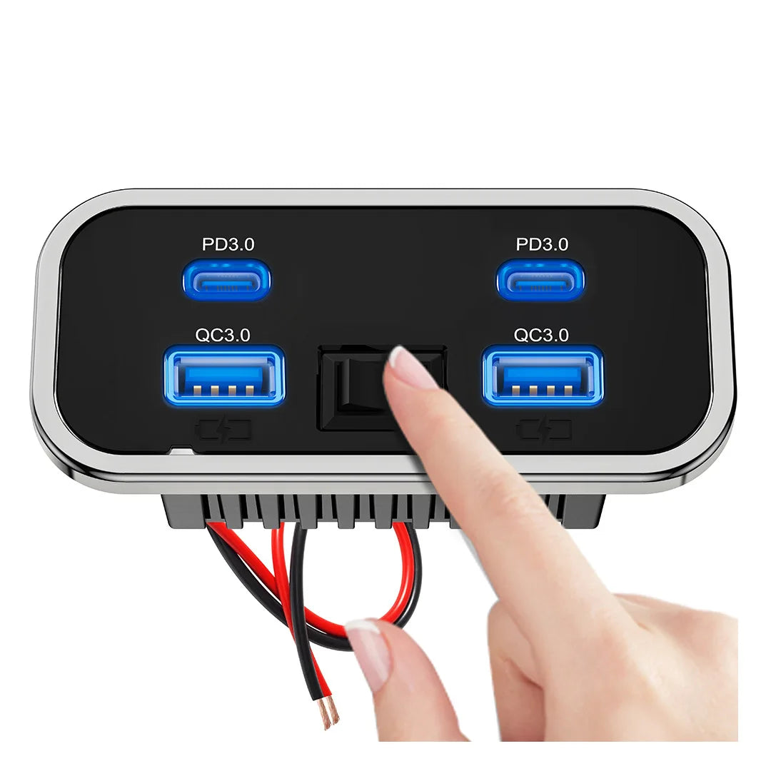 12/24V QC3.0 PD Car Charger Socket Quick Charge Dual USB Dual QC 3.0 Fast Charging Outlet Panel Adapter for Truck Camper Caravan