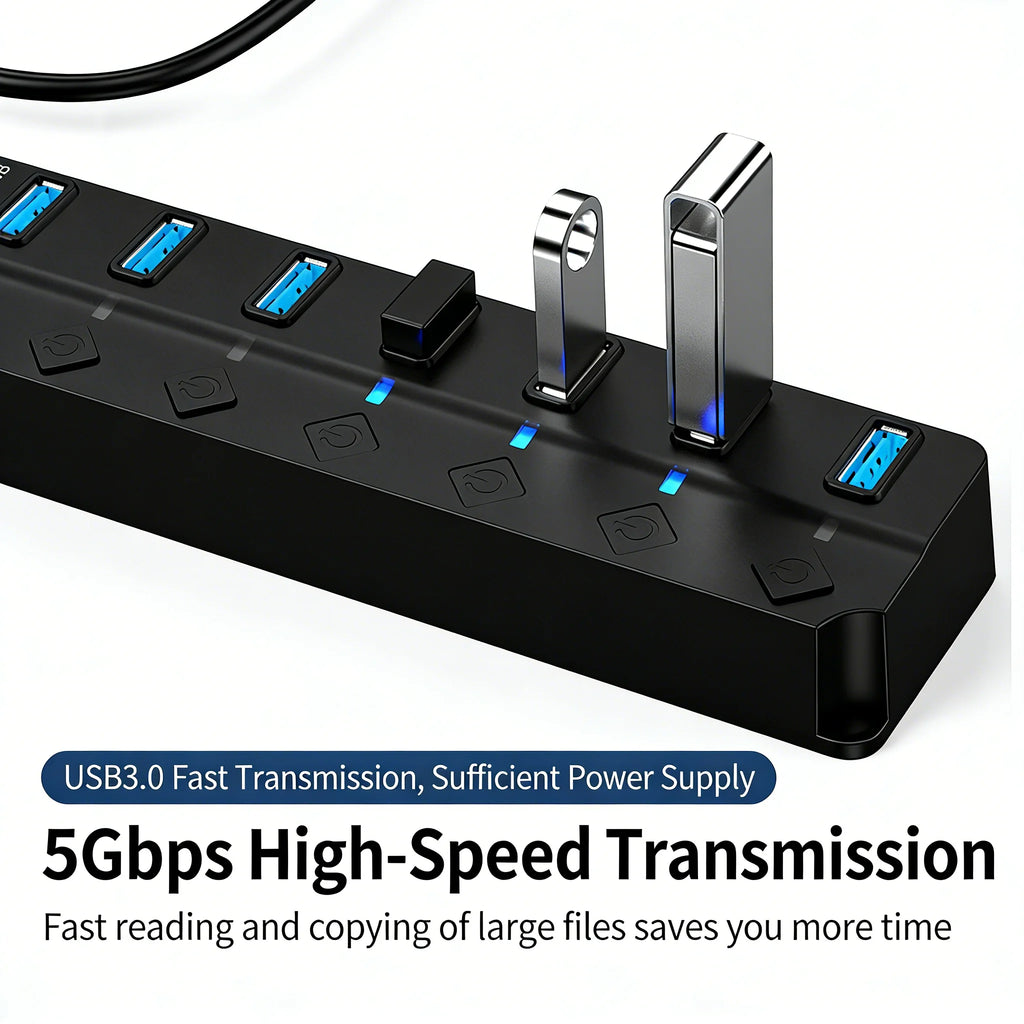 USB 3.0 Hub with 4 or 7 Ports Independent Switch Control Sui