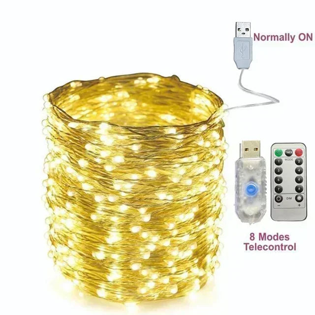 USB LED Christmas String Light 5M/10M/20M/30M Remote Control 8 Modes Fairy Garland for Wedding Holiday Party Decor New Year