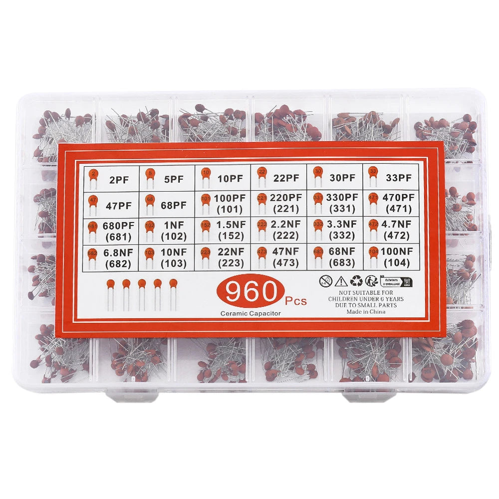 300pcs/960pcs Ceramic Capacitor Kit Set 2pF-0.1uF Electronic