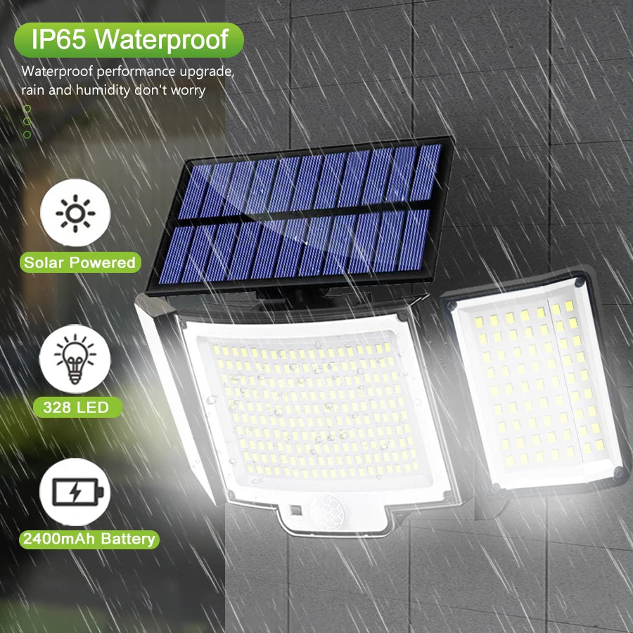 Solar Lights Outdoor 348LED 3 Heads Waterproof Solar Powered