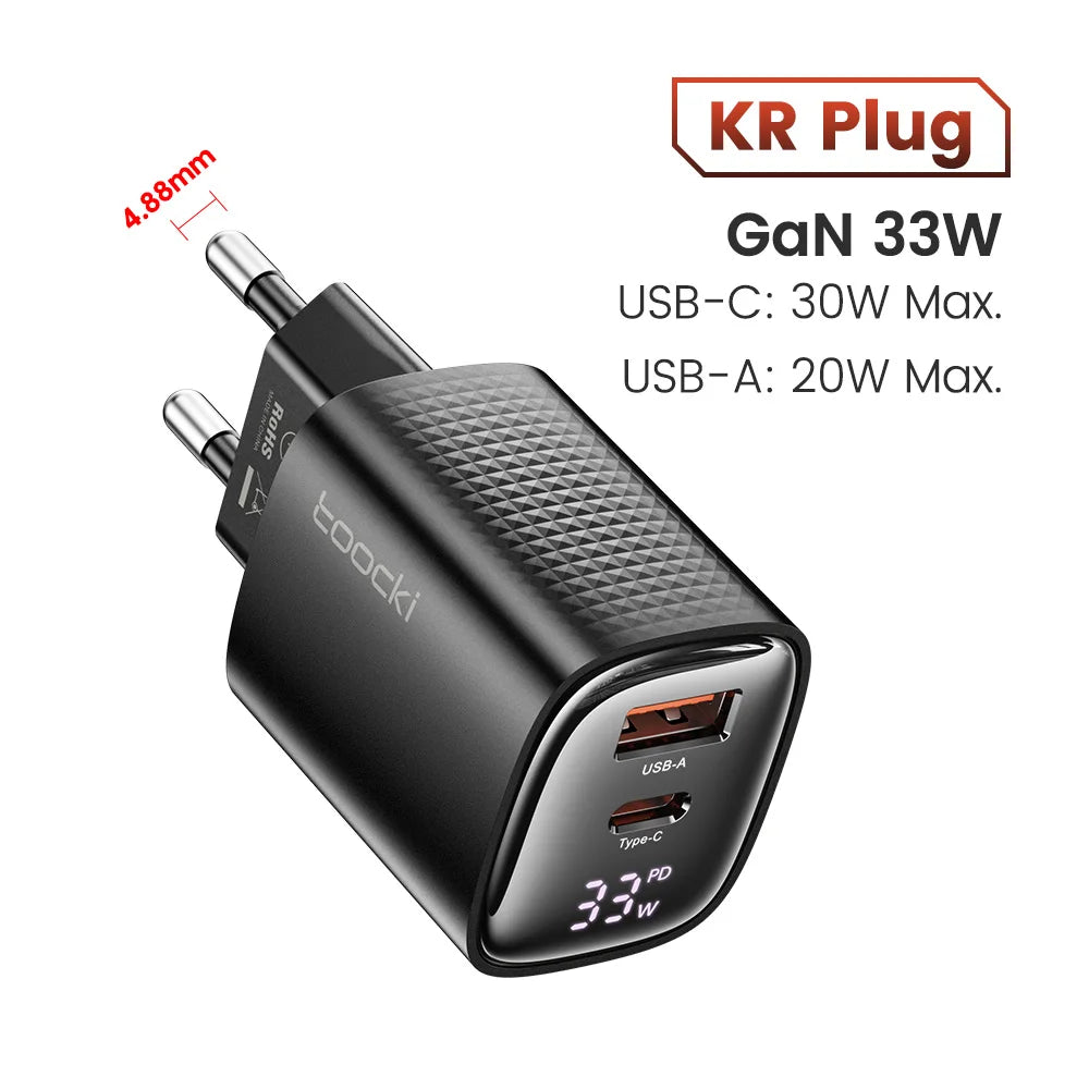 Toocki 33W GaN USB C Charger Digital Display PD Fast Charging For iPhone 15 14 Max Pro iPad For Xiaomi Poco Samsung S23 Charger