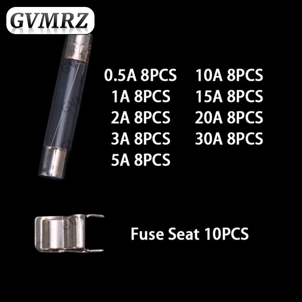 72pcs 6 30MM 0.5A-30A Glass Fuse Tubes 250V Box 0.5A 1A 2A 3