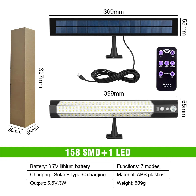 316/158 LED Solar Motion Sensor Light Outdoor Waterproof 7 Modes Separate Head 3M Wire Wall Lamp For Garden Garage Yard Camping