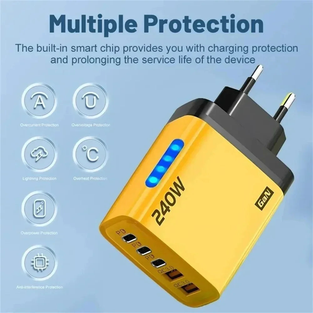 240W 5 Ports USB PD Charger Type C Quick Charge Phone Charge
