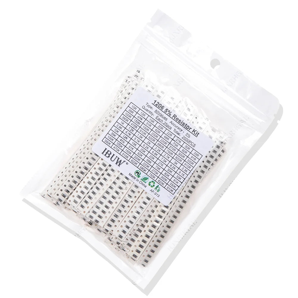 2000PCS 10 ohm-910K ohm 1206 SMD Resistor Kit Assorted set 5