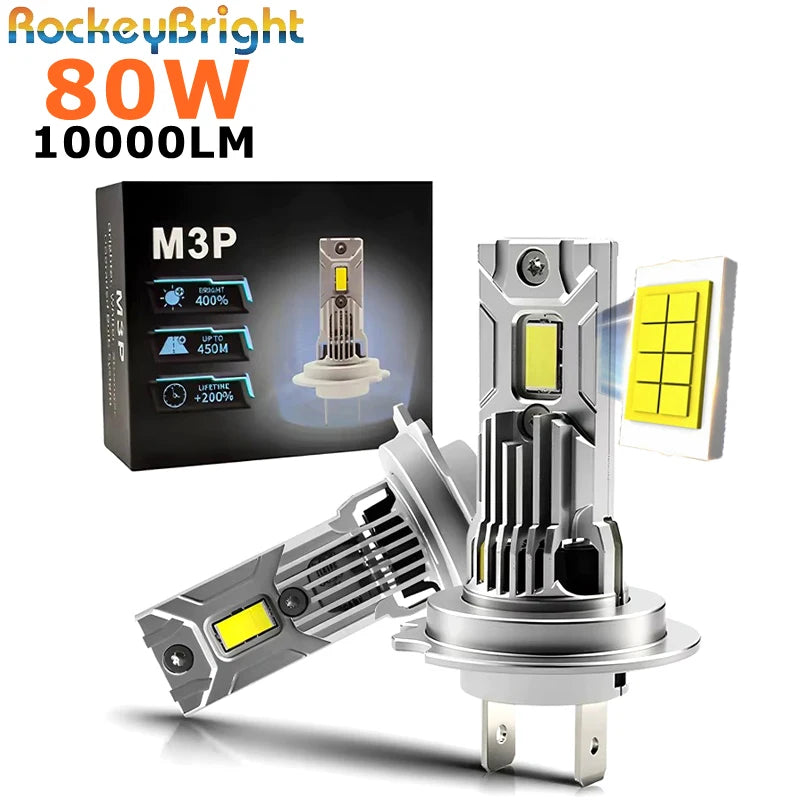 2PCS 80W M3P H7 LED Headlight Bulb Mini Wireless 6000K CSP f