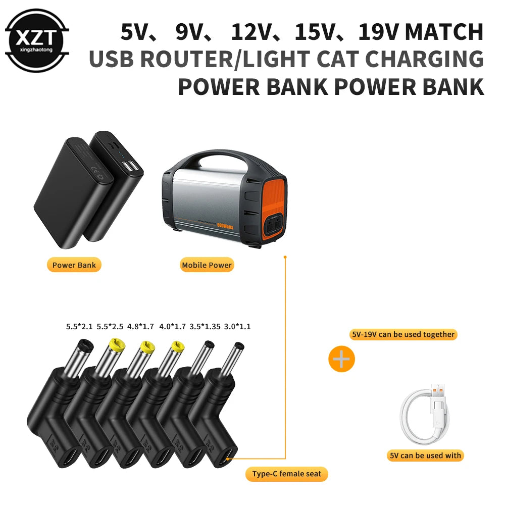 USB C PD to DC Power Connector Universal 5V 9V 12V 15V 19V T