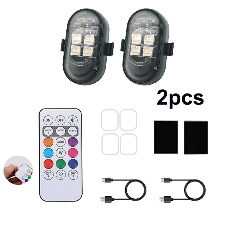Rechargeable Wireless Light Aircraft Airplane Helicopter Warning Lights RGB Led Aircraft Strobe lights Motorcycle LED Lights