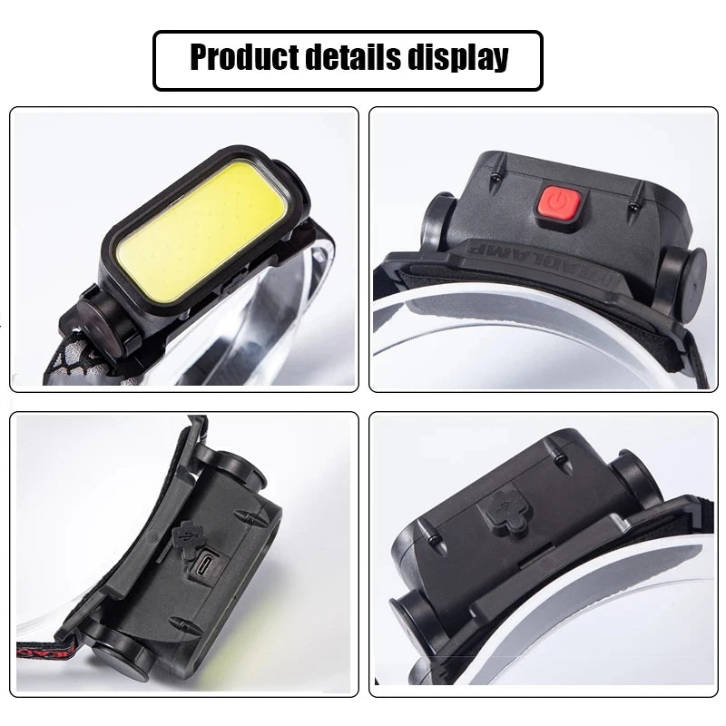 Portable Powerful LED Headlamps 4 Modes USB Rechargeable COB