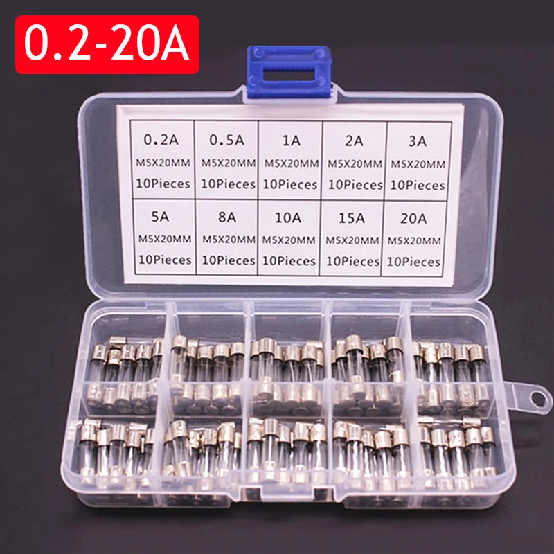 100/72pcs Car Fast-blow Glass Fuses Car Glass Tube Fuses 0.2