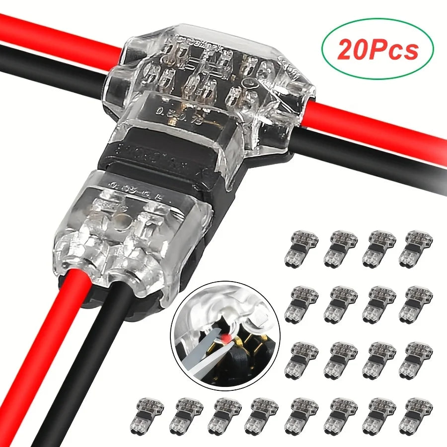 10/100PCS Wire Cable Snap In T2 Connector No-solder No-peel 
