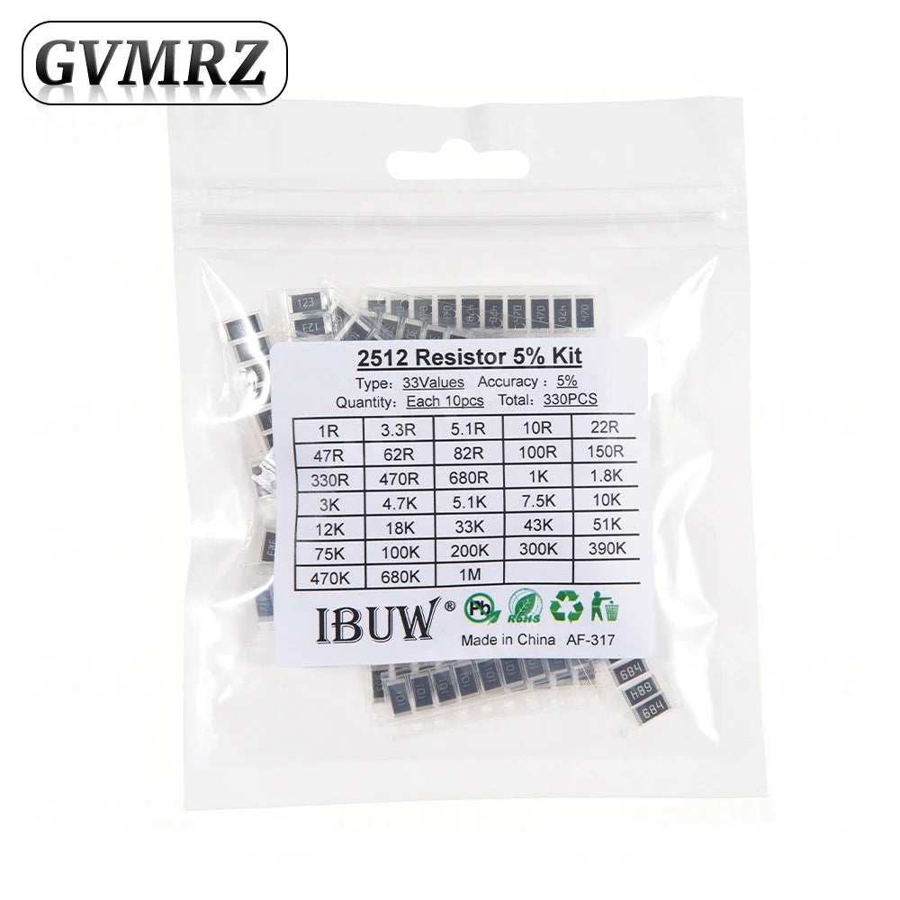 0201 0402 0603 0805 1206 1% 5% SMD Resistor Assorted Kit 1R-1M 10K 100K 1K 100R Resistance Set DIY 1R00 0R82 0R47 0R33