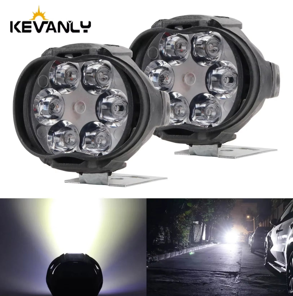 2PCS 6 LED Motorcycle Headlight Waterproof Scooters Spotlight Car Auxiliary Lamp Fog Bulb Work Lights White Universal 12v