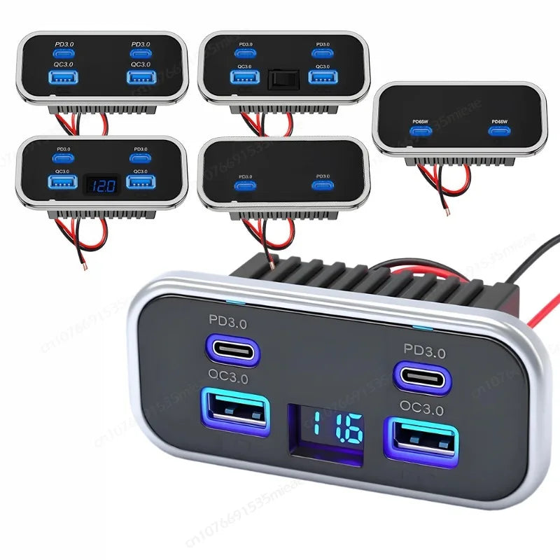 NEW 4-Port 12-24V RV USB Outlet Fast Car Charging Dual PD3.0