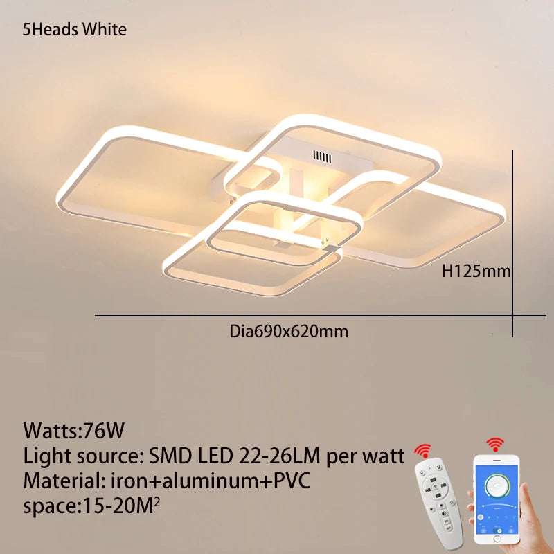 Premium LED Ceiling Light 3/5 Head Remote Control Dimmable for Small Living Room Bedroom Kitchen Black White Modern Energy Savin