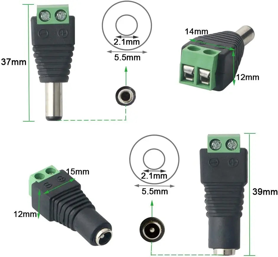 LED Connector Male+Female 2.1x5.5mm 12V DC Power Jack Plug A