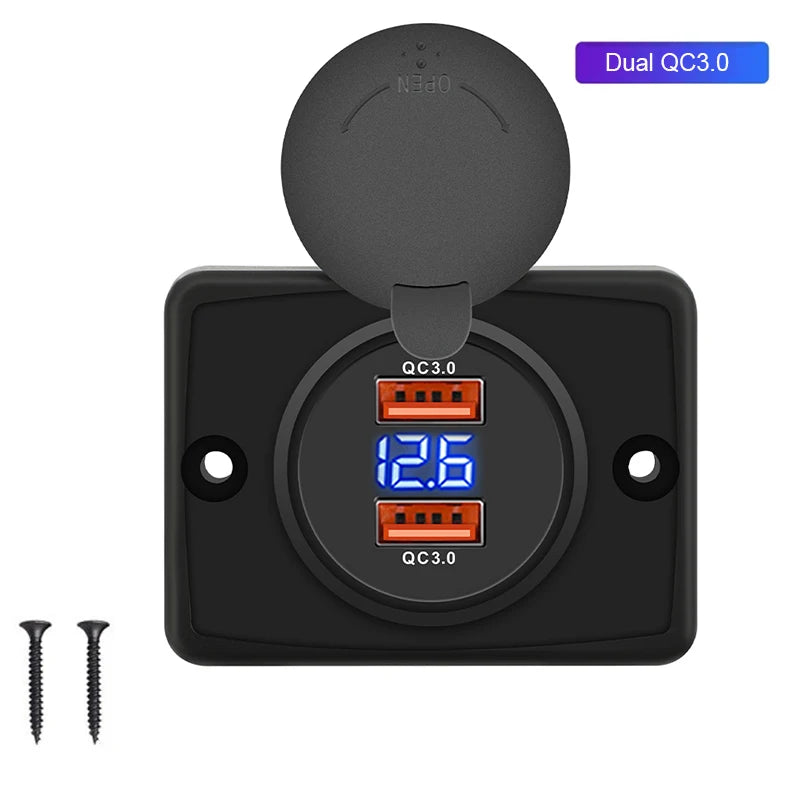12V-24V Dual USB QC3.0 PD 3.1A/2.1A Car Charger Socket Quick Charge with Sliding Cap Outlet Panel Adapter for Truck Camper RV