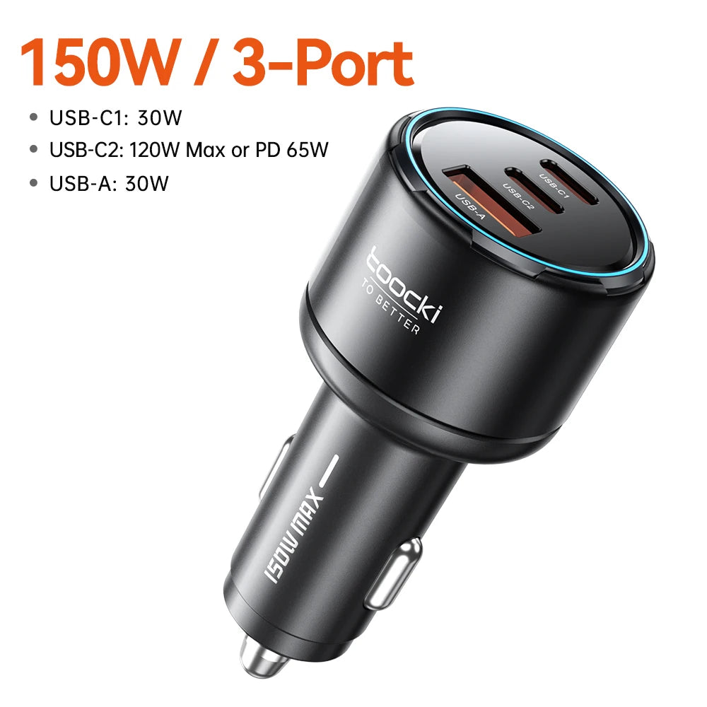 Toocki 150W Car Charger PD 65W PPS SFC2.0 45W for iPhone 17 Samsung Galaxy S26 Huawei Xiaomi OPPO Fast Type C Car Phone Charger